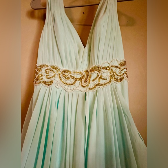 Elegant Light Aqua Gown with Gold Accents - Picture 3 of 6